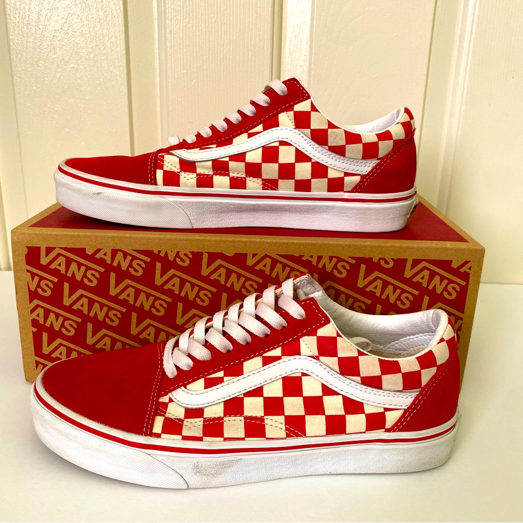 Vans Old Skool Checkerboard Suede Skate Sneakers Red Men’s 8.5 Women’s 10
